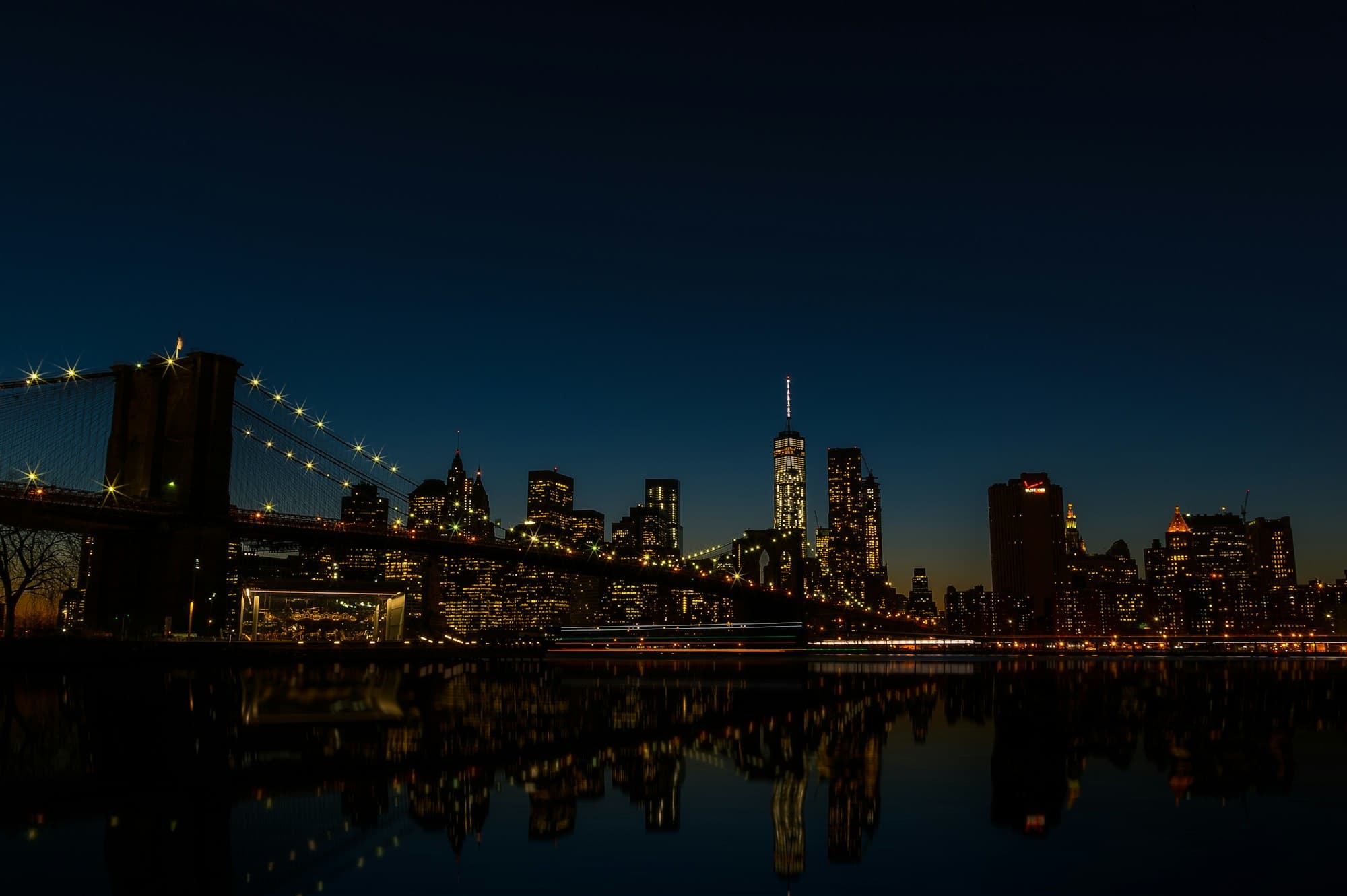 New York City skyline at dusk